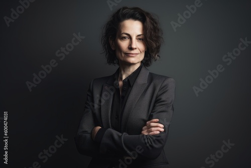 Portrait of a beautiful business woman in a suit on a dark background