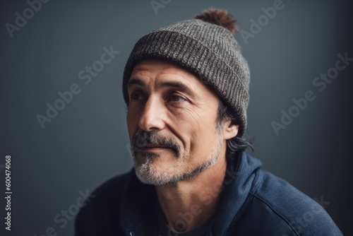 Portrait of a handsome mature man wearing a woolen cap.