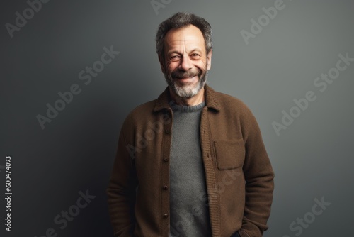 Portrait of mature man with grey hair and beard in brown jacket. © Robert MEYNER