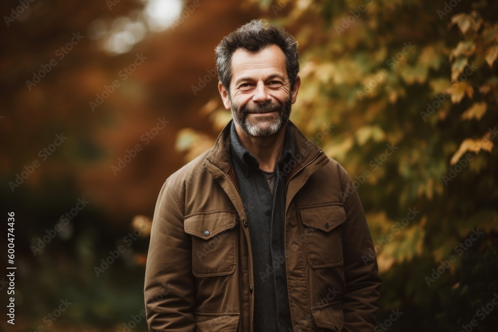 Portrait of a smiling senior man standing in a park in autumn