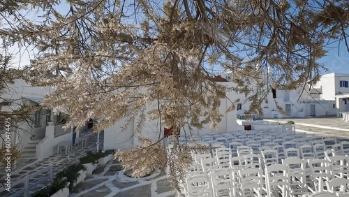 A Serene Retreat in Mykonos: The Enchanting Terrace with an Ivory Church