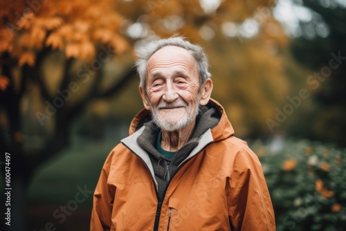 Portrait of a smiling senior man in a park on an autumn day