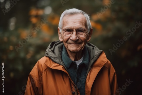 Portrait of senior man in autumn park. Elderly people concept.