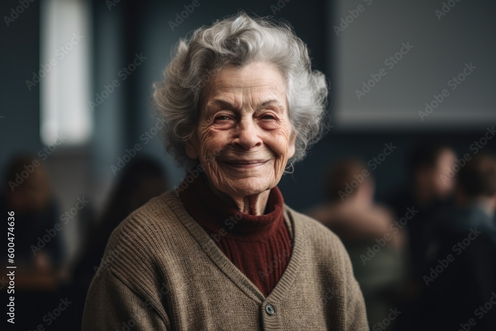 Portrait of smiling senior woman looking at camera in a retirement home Portrait of smiling senior woman looking at camera in a retirement home