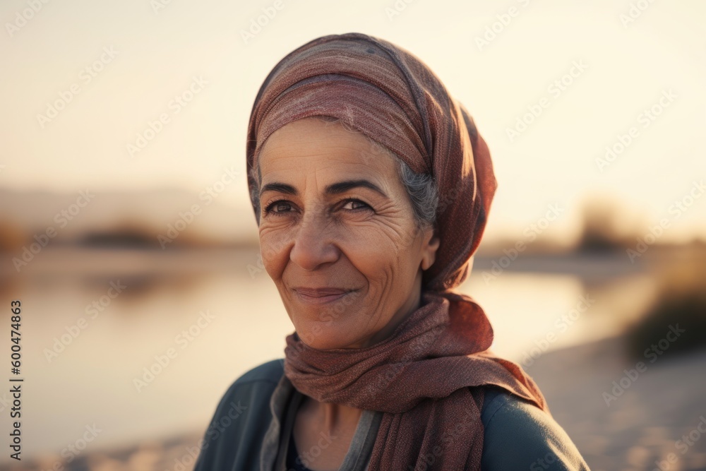 Portrait of senior woman wearing headscarf in the desert. Portrait of senior woman wearing headscarf in the desert.