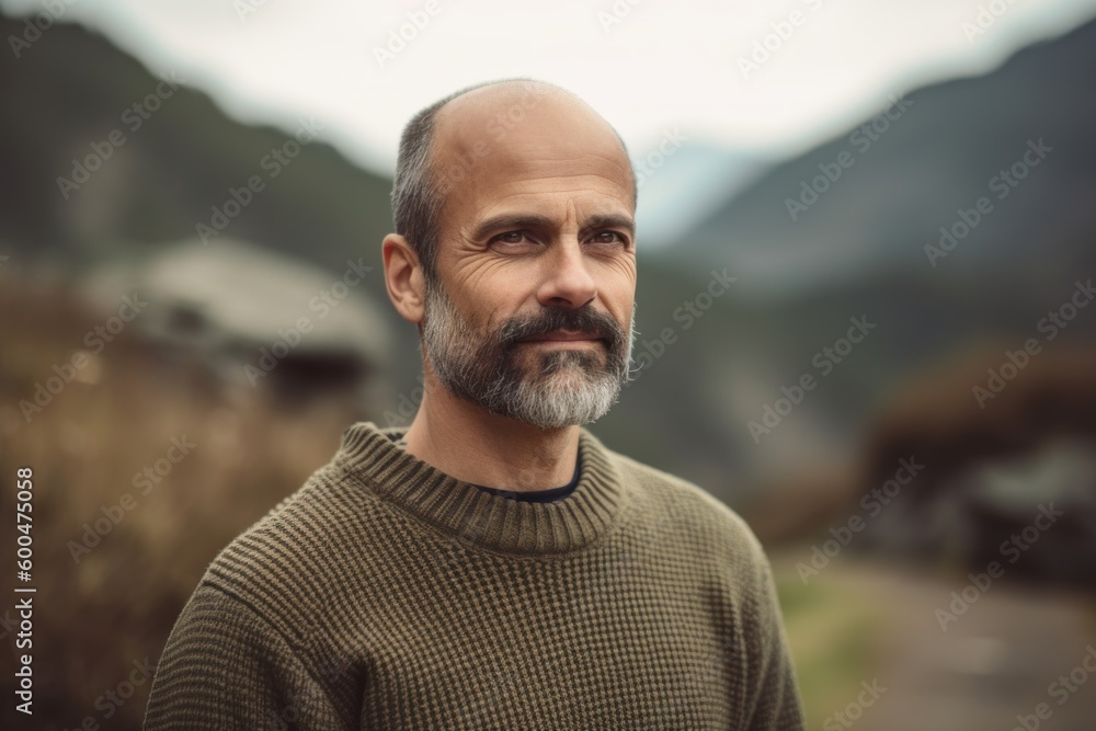Portrait of a bearded middle-aged man in a green sweater. Portrait of a bearded middle-aged man in a green sweater.