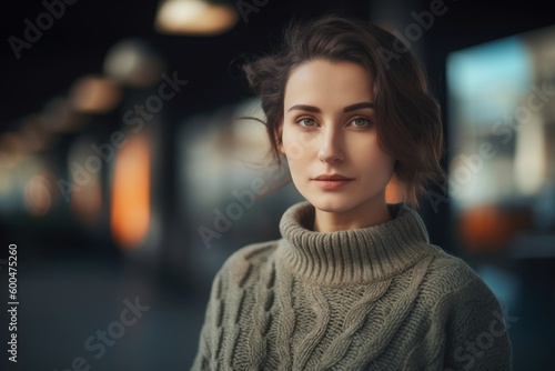 Portrait of a beautiful young woman in a knitted sweater.