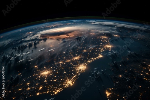 Incredible earth view from high-tech satellite window for space travel. Generative AI