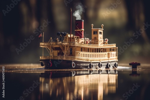 An isolated image of a paddle steamer. Generative AI