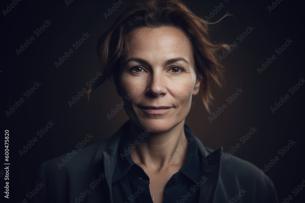 Portrait of a beautiful middle-aged woman on a dark background Portrait of a beautiful middle-aged woman on a dark background