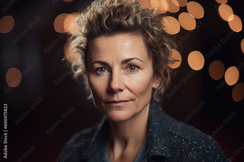 Portrait of a middle-aged woman in a dark room. Portrait of a middle-aged woman in a dark room.