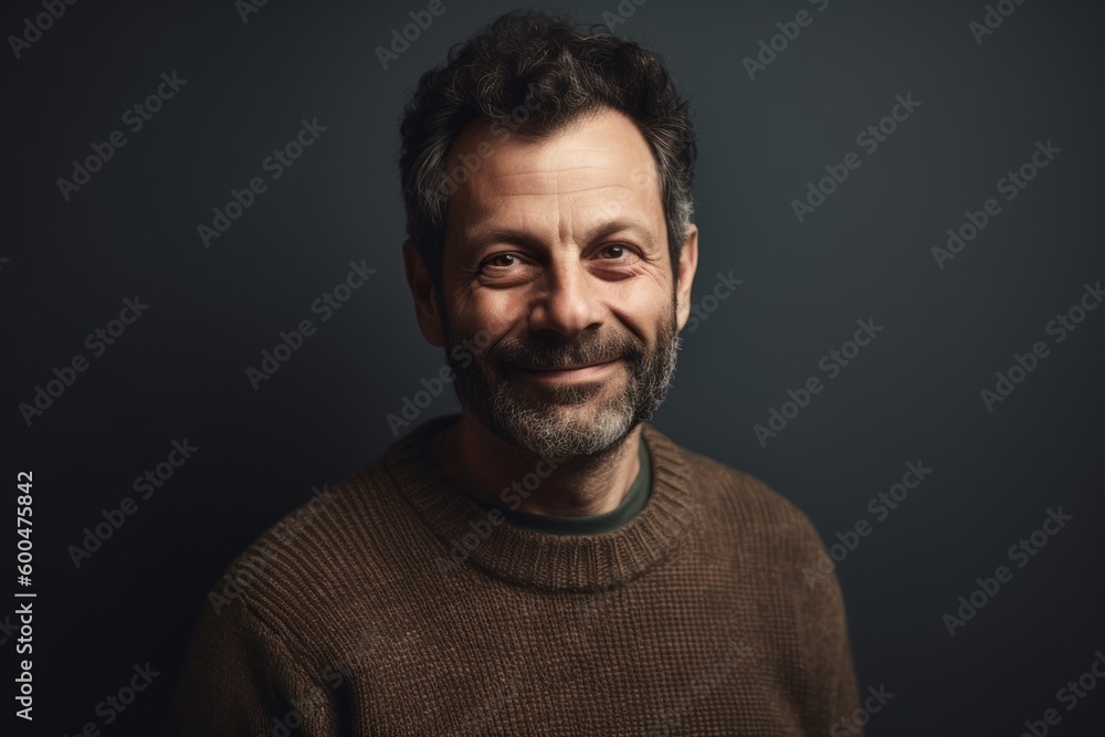 Portrait of a handsome man in a brown sweater on a dark background
