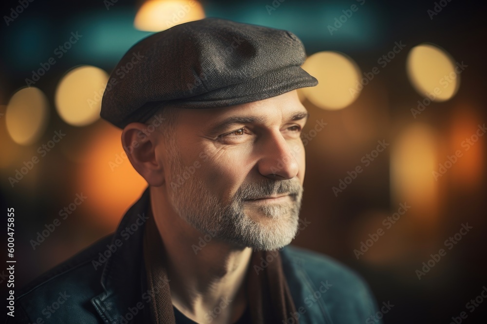 Portrait of a handsome middle-aged man wearing a cap. Portrait of a handsome middle-aged man wearing a cap.