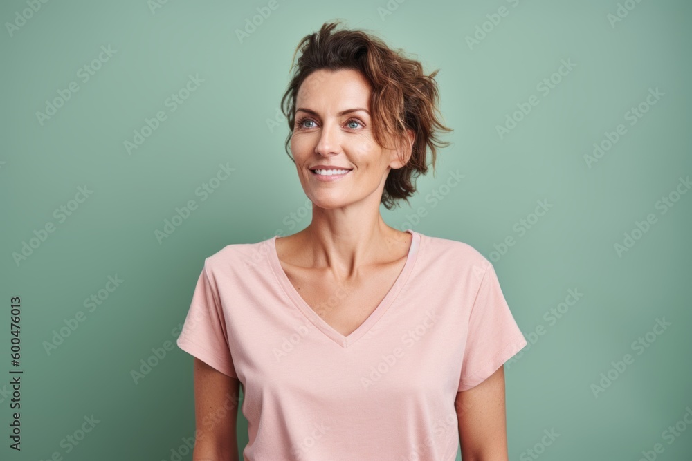 Portrait of a smiling woman looking at camera isolated over green background Portrait of a smiling woman looking at camera isolated over green background