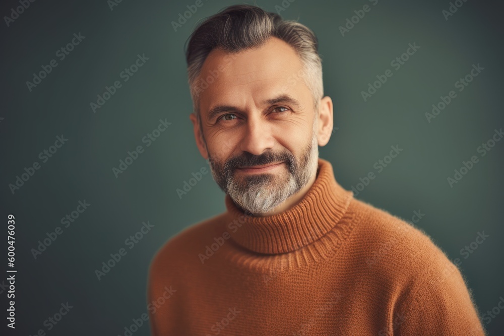 Portrait of a handsome mature man in a sweater on a gray background Portrait of a handsome mature man in a sweater on a gray background