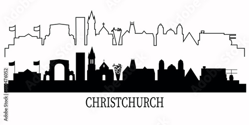 Christchurch city skyline outline silhouette