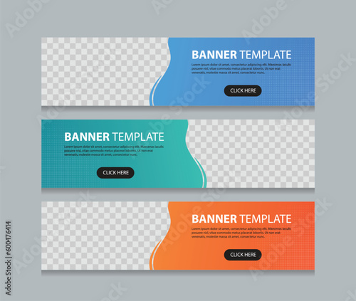 Set of horizontal abstract web banner design template	background gradients color. Suitable for web ads. Vector illustration with Space to add pictures. 
