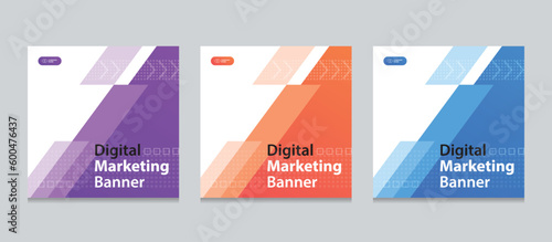 Set of Editable square business web banner design template. background gradients color. Suitable for social media post, instagram story and web ads. Vector illustration with Space to add pictures. 