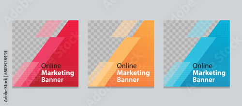 Set of Editable square business web banner design template. background gradients color. Suitable for social media post, instagram story and web ads. Vector illustration with Space to add pictures. 