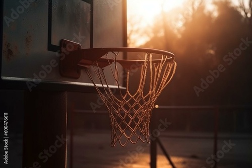 Modern outdoor basketball hoop. Generative AI © Elora