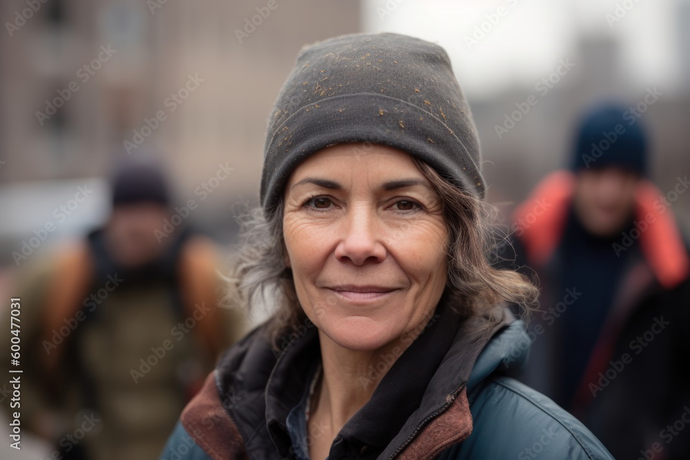 Portrait of a middle-aged woman in a winter hat. Portrait of a middle-aged woman in a winter hat.