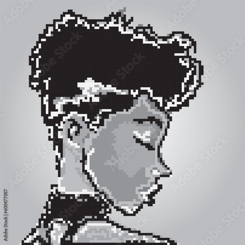 Cute girl in pixel art style in gray tones. Vector illustration for design