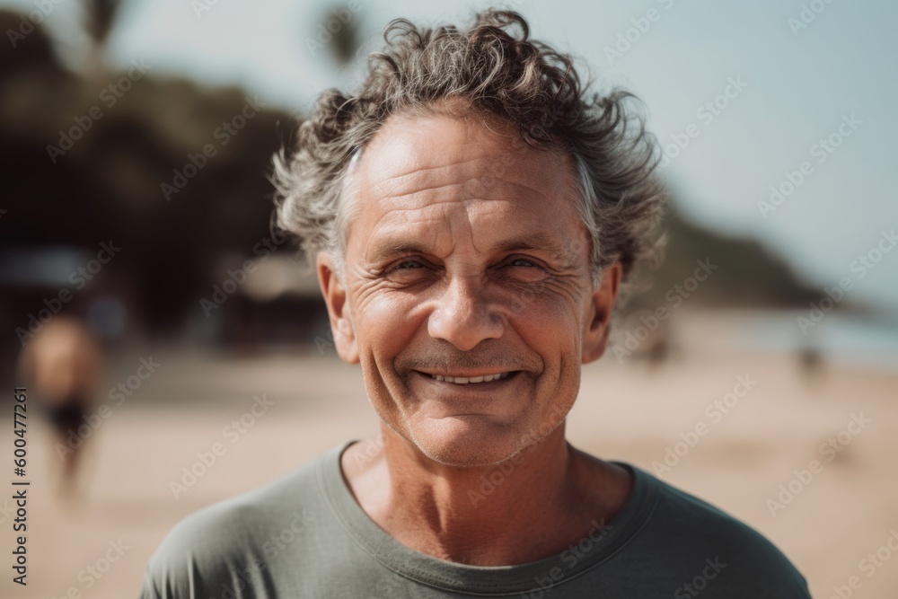 Portrait of happy senior man standing on beach and looking at camera Portrait of happy senior man standing on beach and looking at camera