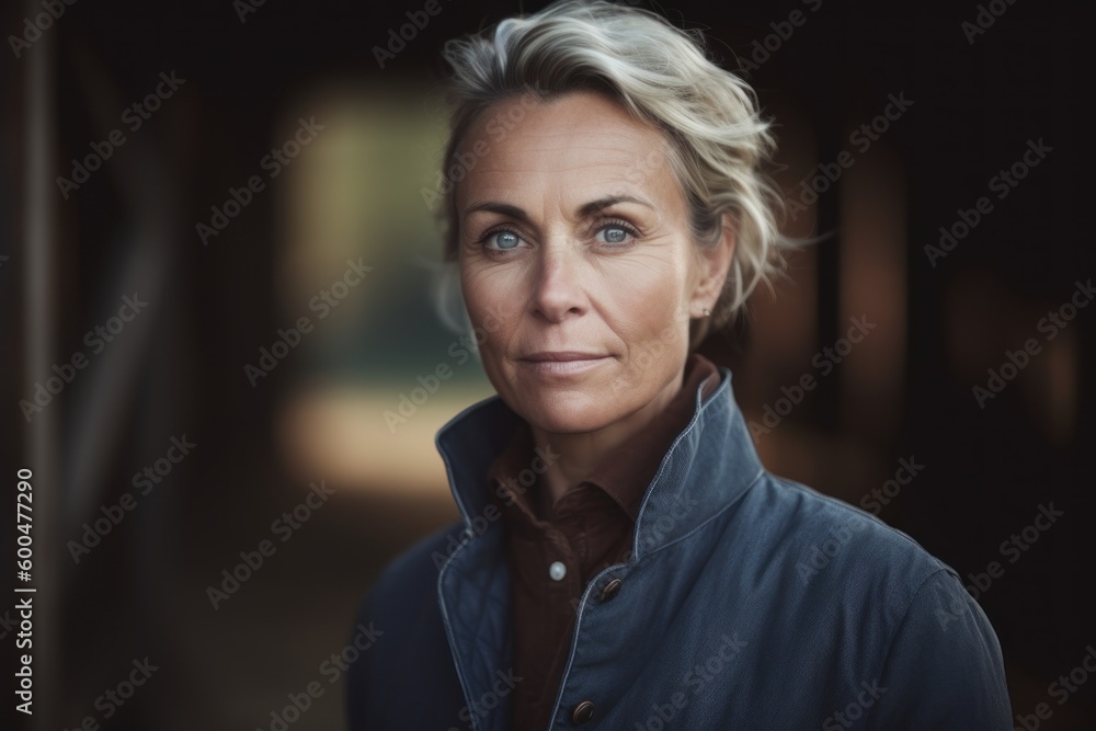 Portrait of mature woman standing in doorway at home. Looking at camera. Portrait of mature woman standing in doorway at home. Looking at camera.