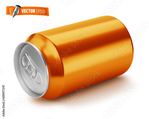 Vector realistic illustration of a orange soda can on a white background.
