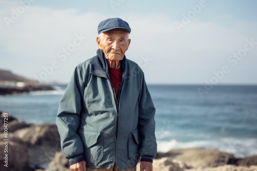 Senior man standing on the beach looking at the camera with a serious expression © Robert MEYNER
