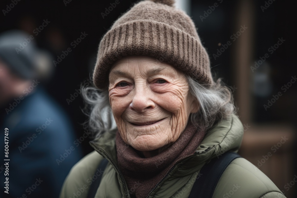 Portrait of an elderly woman on the street in winter time. Portrait of an elderly woman on the street in winter time.