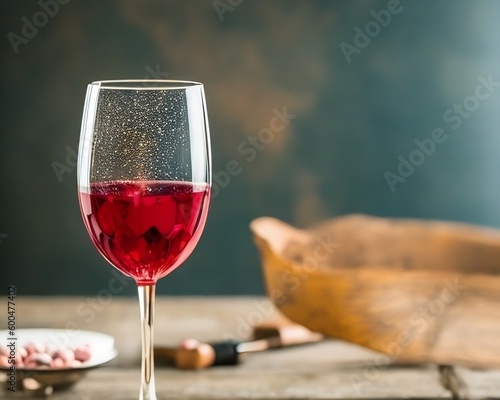 A wine glass with red wine in it