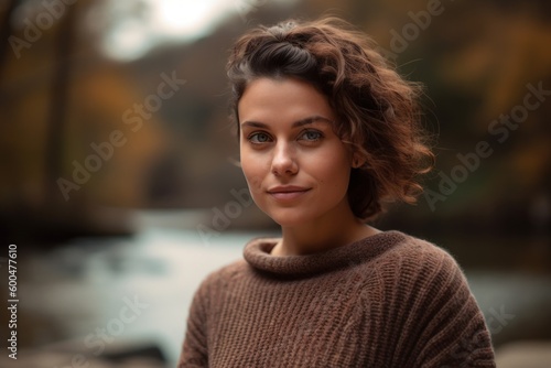 Portrait of a beautiful young woman in the autumn park. Soft focus.