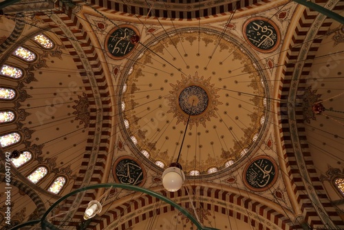 Istanbul  Turkey. 04.29.2023 View from inside the dome of Fatih Mosque  Conqueror s Mosque . Public Ottoman mosque in the Fatih district of Istanbul  Turkey  with a huge decorated domes