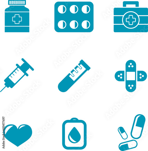 Medical icon set vector illustration. Medical icon for design about medicine and first aid. Medical graphic resources for hospital, pharmacy, laboratory and clinic. Vector pack of first aid symbol set