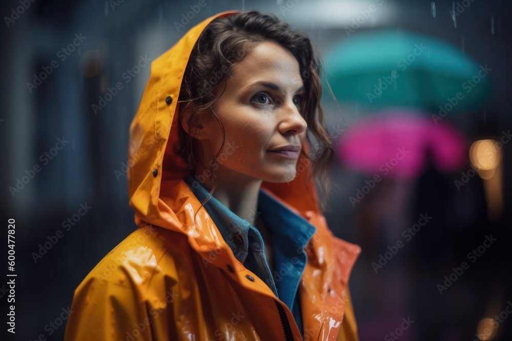 Portrait of a beautiful young woman in raincoat and raincoat Portrait of a beautiful young woman in raincoat and raincoat