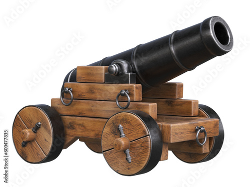 Foto Old canon side view isolated on white background 3d rendering