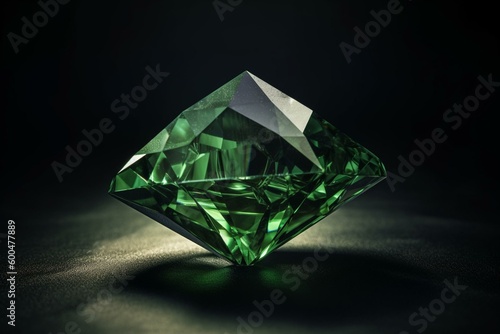 3D green diamond group on dark background. Generative AI