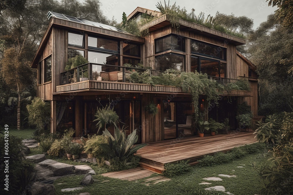 Sustainable, eco-friendly, self-sustaining home for a greener planet. Generative AI