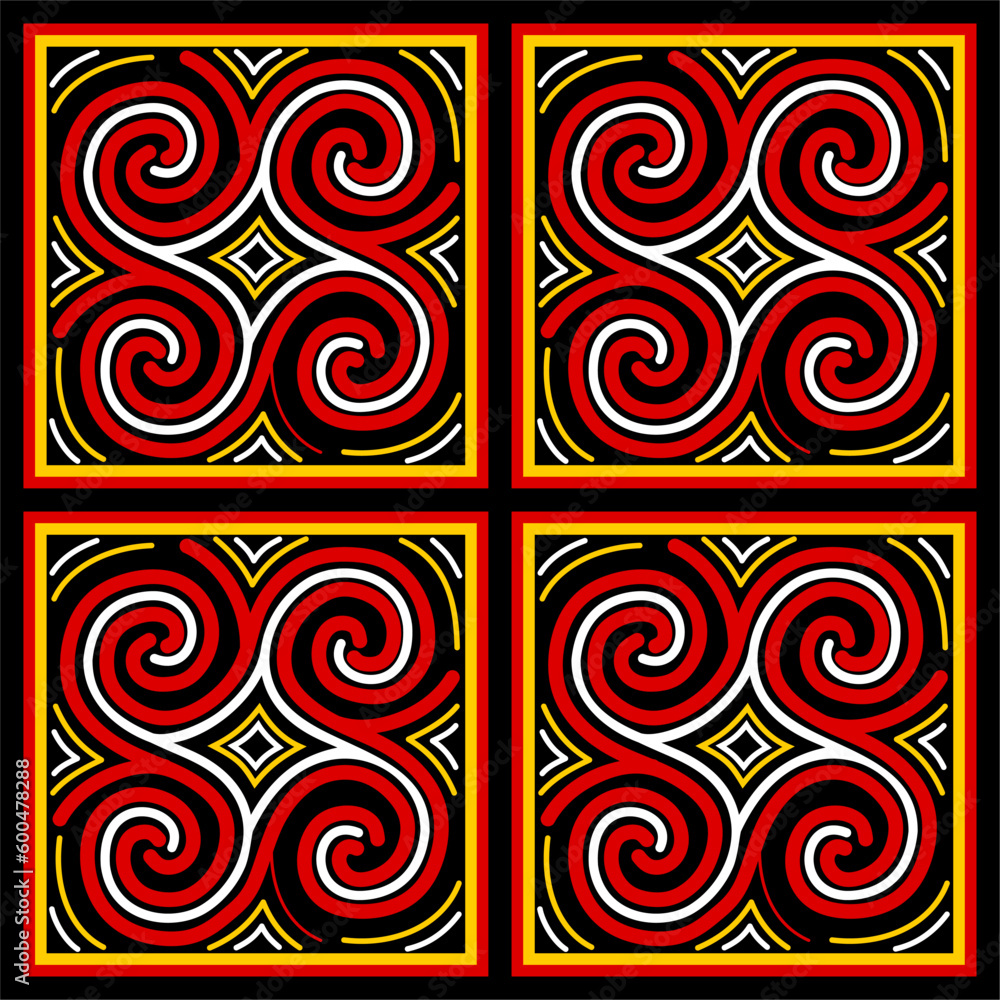 Fototapeta premium Ethnic pattern from Toraja, South Sulawesi Indonesia. Aesthetic traditional Asian texture. Red, black, yellow, and white geometric theme.