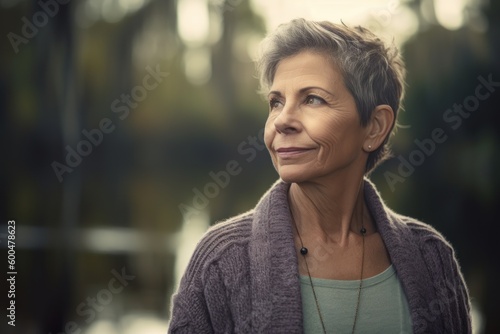 Portrait of a beautiful mature woman in the autumn park. Toned.