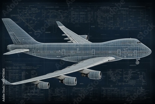 Boeing 747 blueprint - high resolution. Generative AI