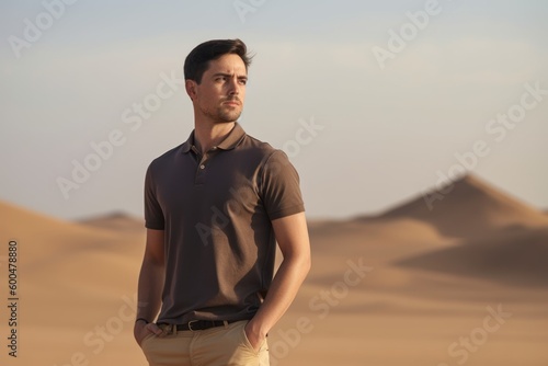 Handsome young man in the middle of the Sahara desert.