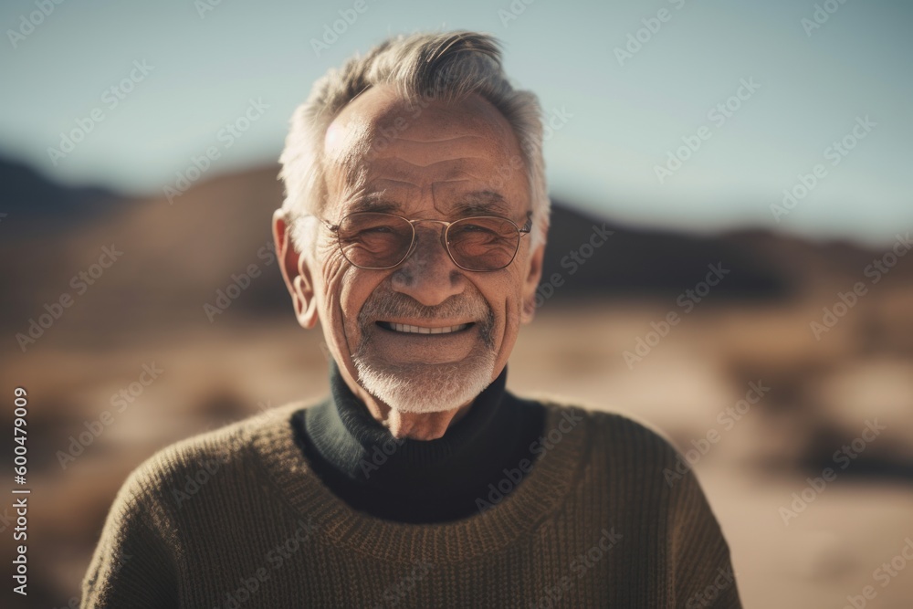 Portrait of smiling senior man wearing eyeglasses on the beach Portrait of smiling senior man wearing eyeglasses on the beach