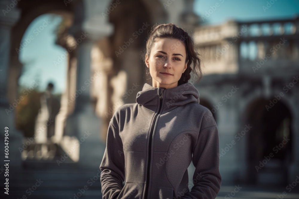 Outdoor portrait of beautiful young woman in sportswear looking at camera Outdoor portrait of beautiful young woman in sportswear looking at camera