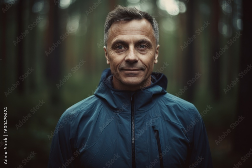 Portrait of a middle-aged man in a dark forest. Portrait of a middle-aged man in a dark forest.