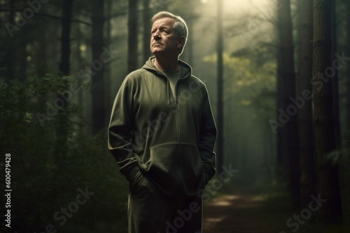 Portrait of a senior man in a dark forest. Sport, healthy lifestyle. © Robert MEYNER