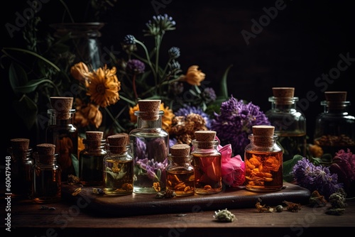 essential oils and medical flowers herbs - Generative AI