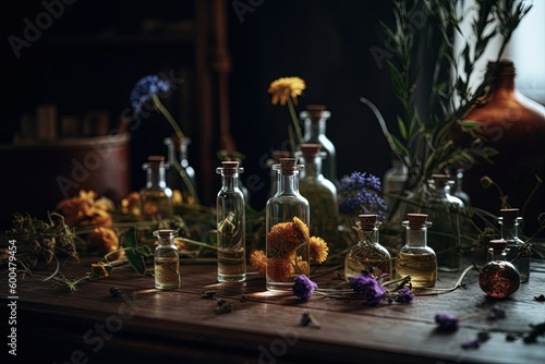 essential oils and medical flowers herbs - Generative AI