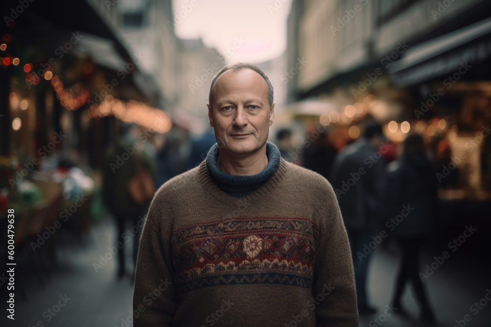 Portrait of a middle-aged man in a sweater on the street. Portrait of a middle-aged man in a sweater on the street.